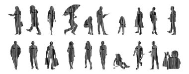 Vektör siluetleri, insanların ana hatları, Contour çizimleri, insanların siluetleri, ikon kümesi izole edilmiş, oturan insanların silueti, mimari set