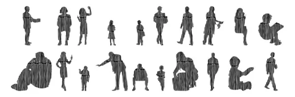 Vector Silhouetten Overzicht Silhouetten Van Mensen Contourtekening Personensilhouet Icoon Set — Stockvector