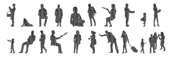 Silhouettes Vectorielles Silhouettes Esquissées Personnes Dessin Contour Silhouette Personnes Icône — Image vectorielle