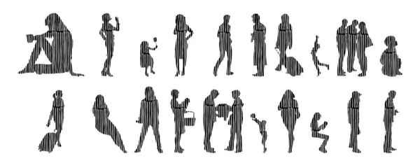 Silhouettes Vectorielles Silhouettes Esquissées Personnes Dessin Contour Silhouette Personnes Icône — Image vectorielle