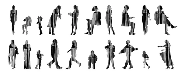 Silhouettes Vectorielles Silhouettes Esquissées Personnes Dessin Contour Silhouette Personnes Icône — Image vectorielle