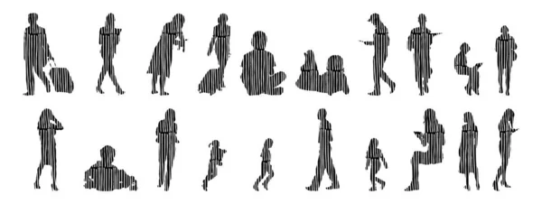 Silhouettes Vectorielles Silhouettes Esquissées Personnes Dessin Contour Silhouette Personnes Icône — Image vectorielle