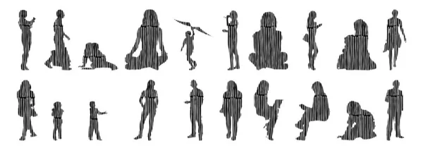 Silhouettes Vectorielles Silhouettes Esquissées Personnes Dessin Contour Silhouette Personnes Icône — Image vectorielle