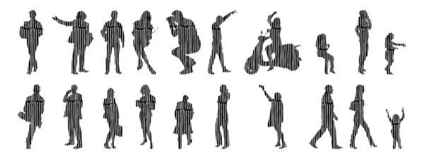 Silhouettes Vectorielles Silhouettes Esquissées Personnes Dessin Contour Silhouette Personnes Icône — Image vectorielle