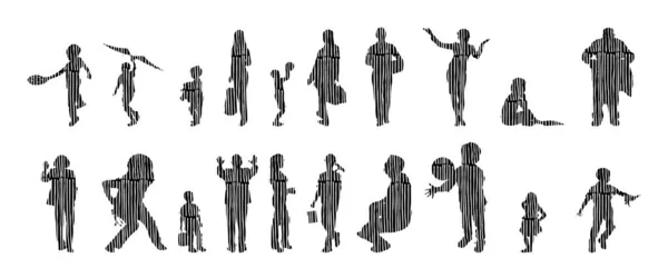 Silhouettes Vectorielles Silhouettes Esquissées Personnes Dessin Contour Silhouette Personnes Icône — Image vectorielle