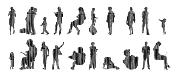 Silhouettes Vectorielles Silhouettes Esquissées Personnes Dessin Contour Silhouette Personnes Icône — Image vectorielle