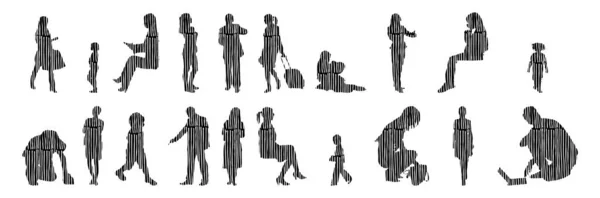 Silhouettes Vectorielles Silhouettes Esquissées Personnes Dessin Contour Silhouette Personnes Icône — Image vectorielle