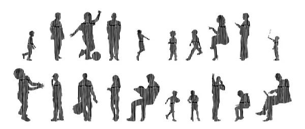 Silhouettes Vectorielles Silhouettes Esquissées Personnes Dessin Contour Silhouette Personnes Icône — Image vectorielle