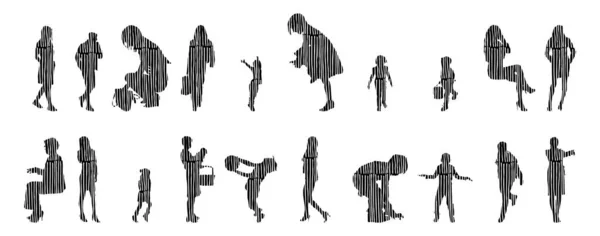 Silhouettes Vectorielles Silhouettes Esquissées Personnes Dessin Contour Silhouette Personnes Icône — Image vectorielle