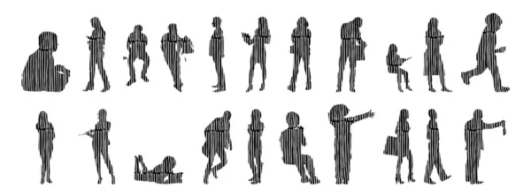 Silhouettes Vectorielles Silhouettes Esquissées Personnes Dessin Contour Silhouette Personnes Icône — Image vectorielle