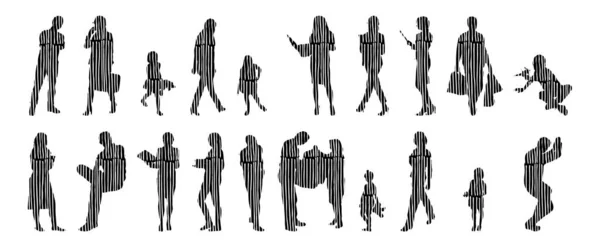 Vector Silhouettes Outline Silhouettes People Contour Drawing People Silhouette Icon — 스톡 벡터