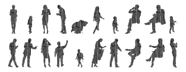 Silhouettes Vectorielles Silhouettes Esquissées Personnes Dessin Contour Silhouette Personnes Icône — Image vectorielle