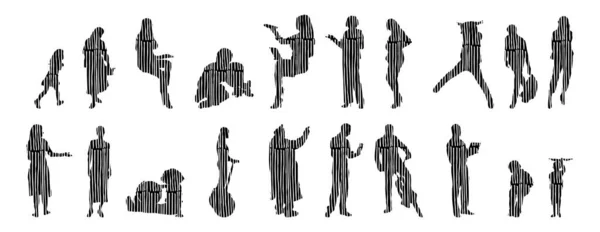 Silhouettes Vectorielles Silhouettes Esquissées Personnes Dessin Contour Silhouette Personnes Icône — Image vectorielle