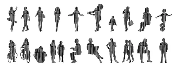 Silhouettes Vectorielles Silhouettes Esquissées Personnes Dessin Contour Silhouette Personnes Icône — Image vectorielle