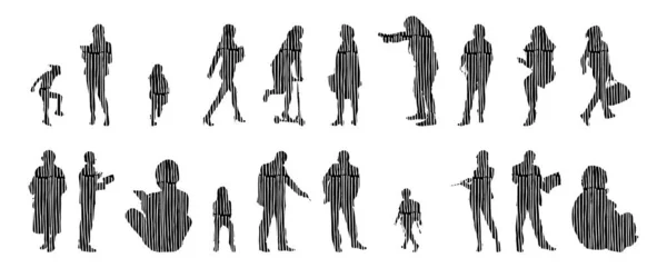 Vector Silhouettes Outline Silhouettes People Contour Drawing People Silhouette Icon — 스톡 벡터