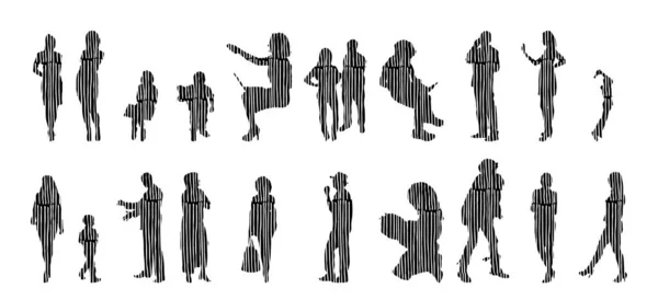 Silhouettes Vectorielles Silhouettes Esquissées Personnes Dessin Contour Silhouette Personnes Icône — Image vectorielle