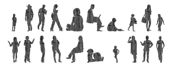 Vector Silhouettes Outline Silhouettes People Contour Drawing People Silhouette Icon — Stock Vector