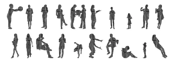 Silhouettes Vectorielles Silhouettes Esquissées Personnes Dessin Contour Silhouette Personnes Icône — Image vectorielle