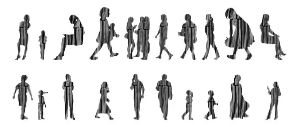 Silhouettes Vectorielles Silhouettes Esquissées Personnes Dessin Contour Silhouette Personnes Icône — Image vectorielle