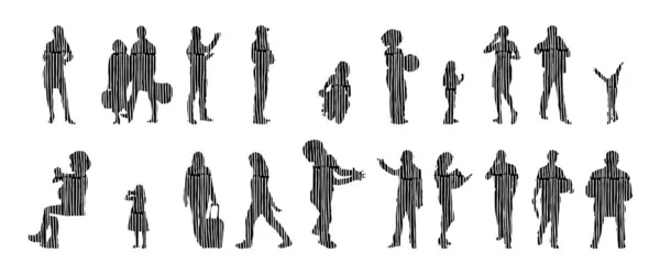 Silhouettes Vectorielles Silhouettes Esquissées Personnes Dessin Contour Silhouette Personnes Icône — Image vectorielle