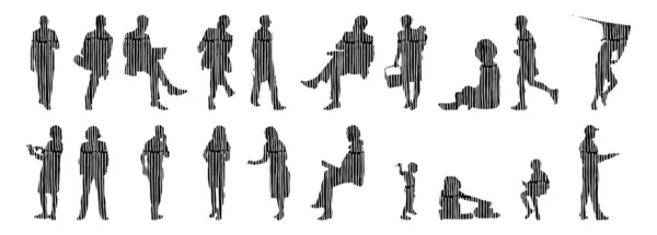 Silhouettes Vectorielles Silhouettes Esquissées Personnes Dessin Contour Silhouette Personnes Icône — Image vectorielle