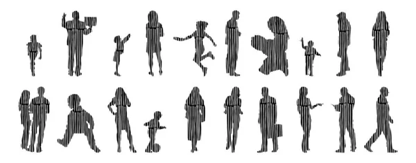 Vektor Silhouetten Umrisse Von Menschen Konturzeichnung Menschen Silhouette Icon Set — Stockvektor