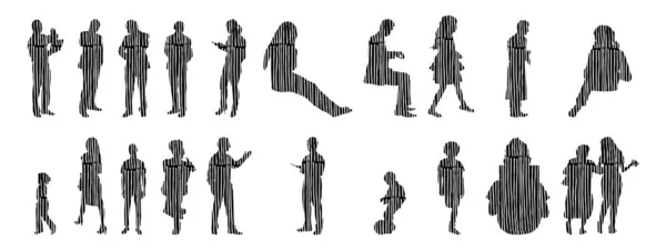 Vector Silhouettes Outline Silhouettes People Contour Drawing People Silhouette Icon — 스톡 벡터