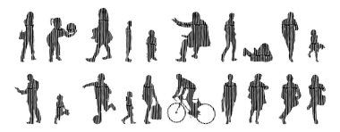 Vektör siluetleri, insanların ana hatları, Contour çizimleri, insanların siluetleri, ikon kümesi izole edilmiş, oturan insanların silueti, mimari set