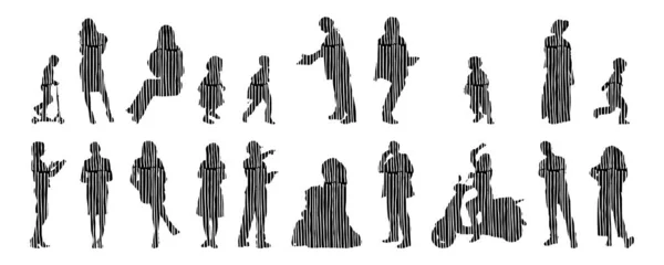 Silhouettes Vectorielles Silhouettes Esquissées Personnes Dessin Contour Silhouette Personnes Icône — Image vectorielle