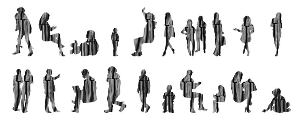 Silhouettes Vectorielles Silhouettes Esquissées Personnes Dessin Contour Silhouette Personnes Icône — Image vectorielle