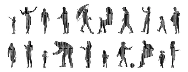 Silhouettes Vectorielles Silhouettes Esquissées Personnes Dessin Contour Silhouette Personnes Icône — Image vectorielle