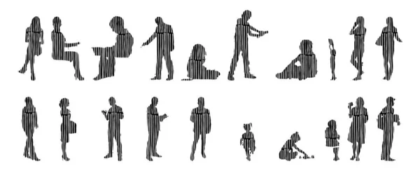 Silhouettes Vectorielles Silhouettes Esquissées Personnes Dessin Contour Silhouette Personnes Icône — Image vectorielle