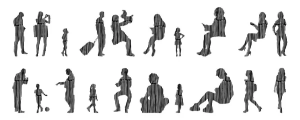 Vector Silhouettes Outline Silhouettes People Contour Drawing People Silhouette Icon — 스톡 벡터