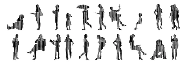 Vector Silhouettes Outline Silhouettes People Contour Drawing People Silhouette Icon — 스톡 벡터