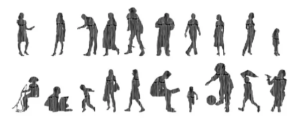 Silhouettes Vectorielles Silhouettes Esquissées Personnes Dessin Contour Silhouette Personnes Icône — Image vectorielle