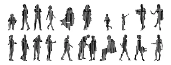 Silhouettes Vectorielles Silhouettes Esquissées Personnes Dessin Contour Silhouette Personnes Icône — Image vectorielle