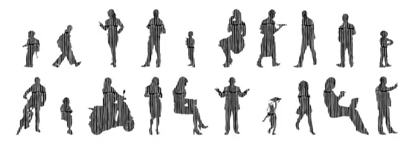 Vector Silhouettes Outline Silhouettes People Contour Drawing People Silhouette Icon — Stock Vector