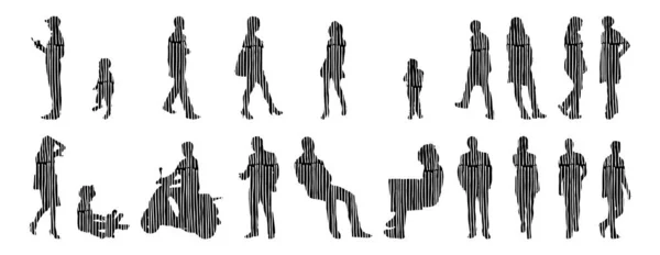 Silhouettes Vectorielles Silhouettes Esquissées Personnes Dessin Contour Silhouette Personnes Icône — Image vectorielle