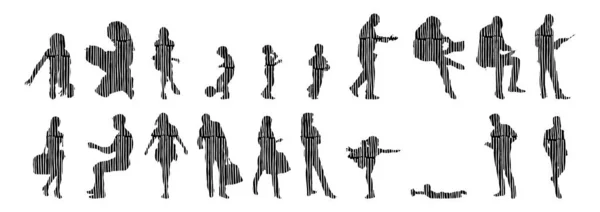 Vector Silhouettes Outline Silhouettes People Contour Drawing People Silhouette Icon — Stock Vector