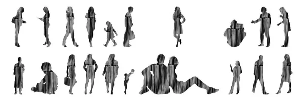 Vector Silhouettes Outline Silhouettes People Contour Drawing People Silhouette Icon — Stock Vector