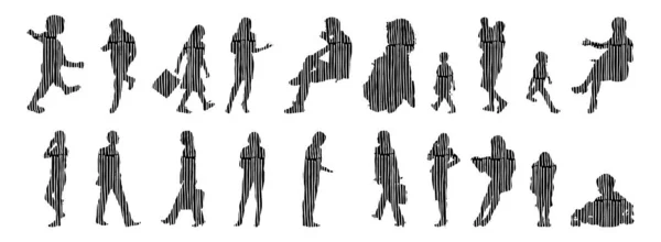 Vector Silhouettes Outline Silhouettes People Contour Drawing People Silhouette Icon — Stock Vector