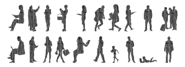 Silhouettes Vectorielles Silhouettes Esquissées Personnes Dessin Contour Silhouette Personnes Icône — Image vectorielle