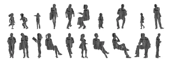 Silhouettes Vectorielles Silhouettes Esquissées Personnes Dessin Contour Silhouette Personnes Icône — Image vectorielle