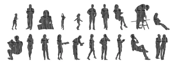 Silhouettes Vectorielles Silhouettes Esquissées Personnes Dessin Contour Silhouette Personnes Icône — Image vectorielle