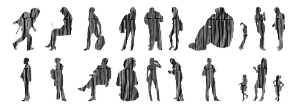 Silhouettes Vectorielles Silhouettes Esquissées Personnes Dessin Contour Silhouette Personnes Icône — Image vectorielle