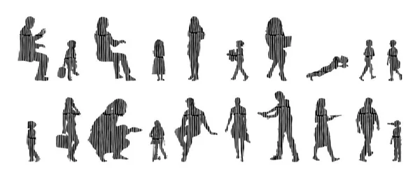 Silhouettes Vectorielles Silhouettes Esquissées Personnes Dessin Contour Silhouette Personnes Icône — Image vectorielle