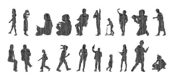 Silhouettes Vectorielles Silhouettes Esquissées Personnes Dessin Contour Silhouette Personnes Icône — Image vectorielle