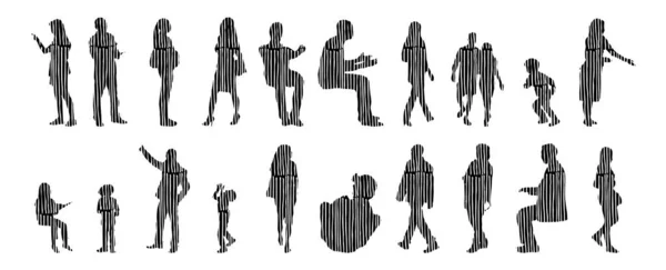 Vector Silhouettes Outline Silhouettes People Contour Drawing People Silhouette Icon — Stock Vector