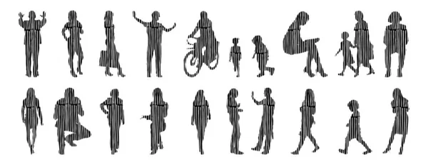 Silhouettes Vectorielles Silhouettes Esquissées Personnes Dessin Contour Silhouette Personnes Icône — Image vectorielle