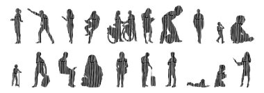 Vektör siluetleri, insanların ana hatları, Contour çizimleri, insanların siluetleri, ikon kümesi izole edilmiş, oturan insanların silueti, mimari set